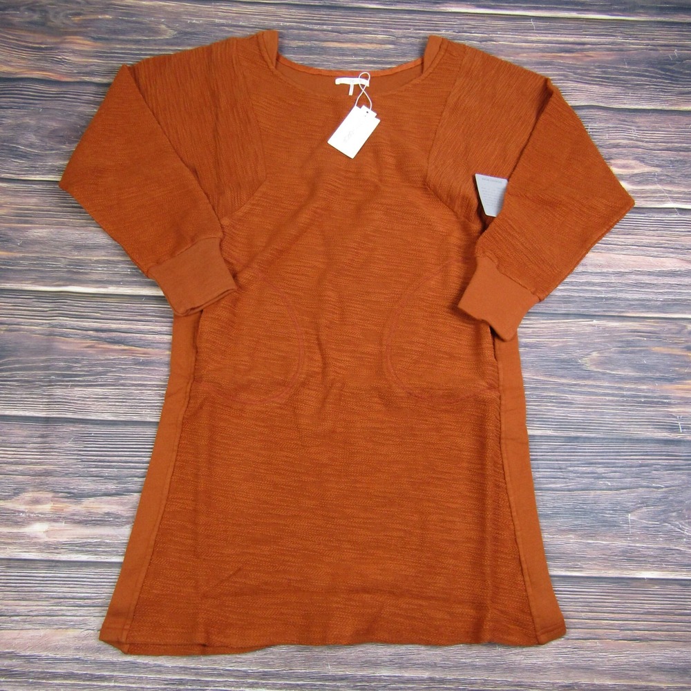 Stitch Drop NEW Womens Medium Clay Brown Rib Slub Dolam Sweater Dress